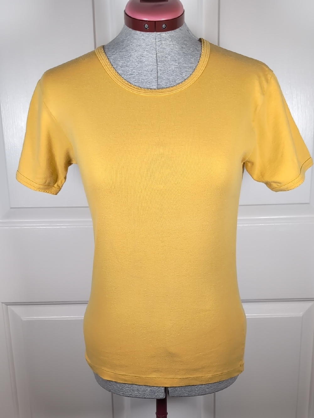 Vintage Petit Bateau Mustard Yellow Ribbed Cotton Fitted Crewneck Baby Tee Top